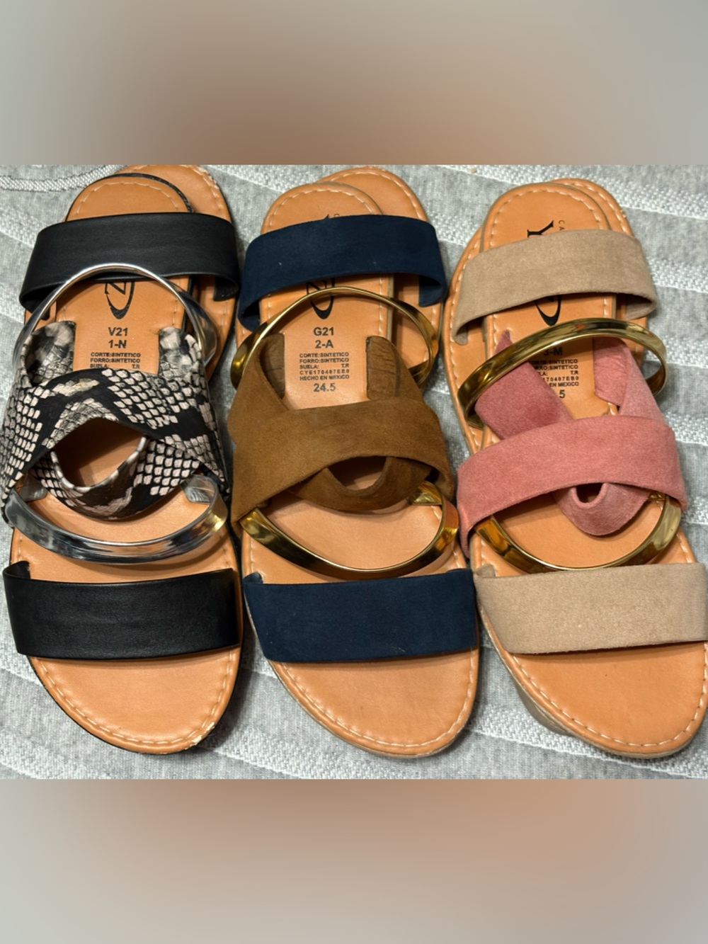 Women’s Neutral & Multicolor Triple Strap Sandals - Casual Slip-On